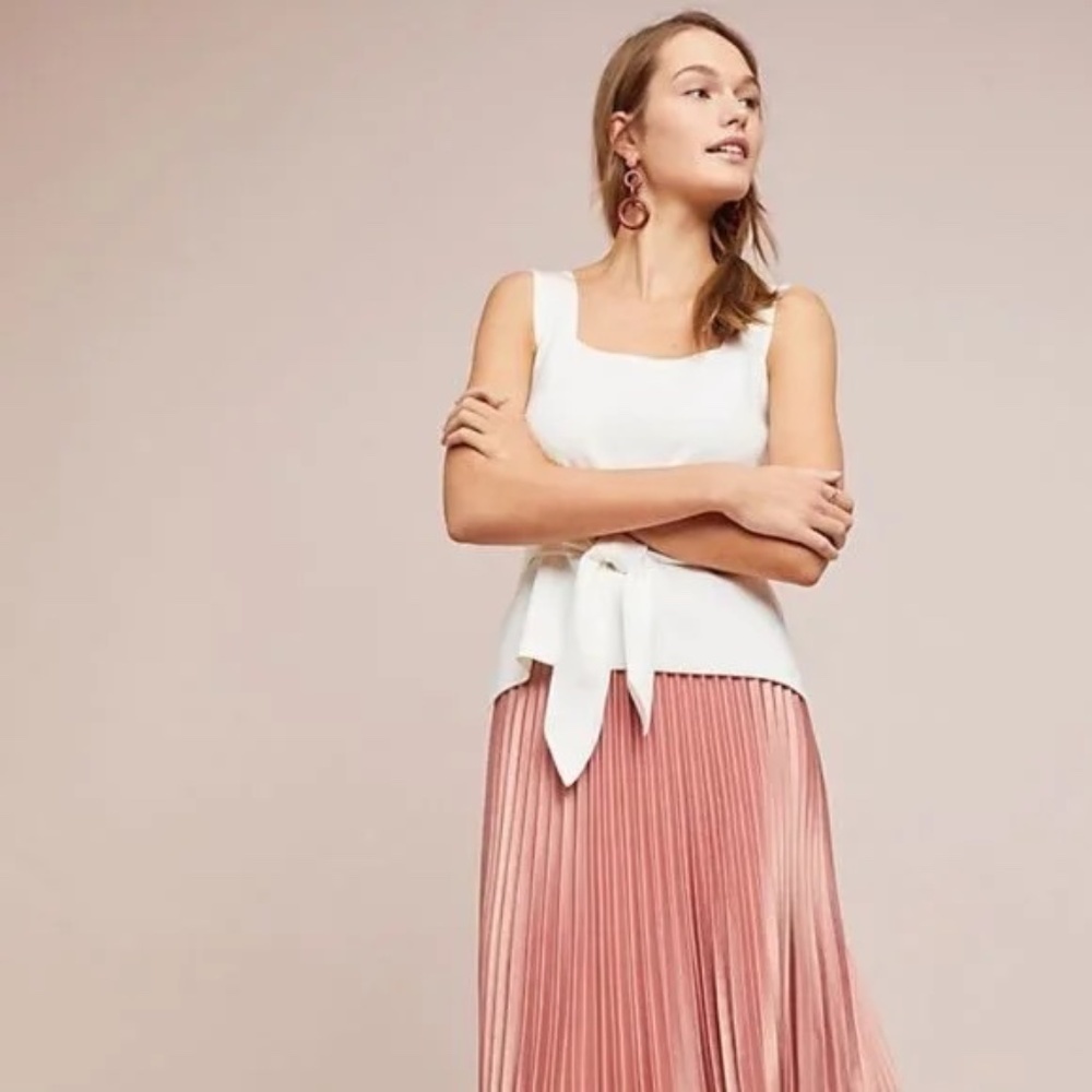 Anthropologie Sleeveless White Tie-Waist Tank Top